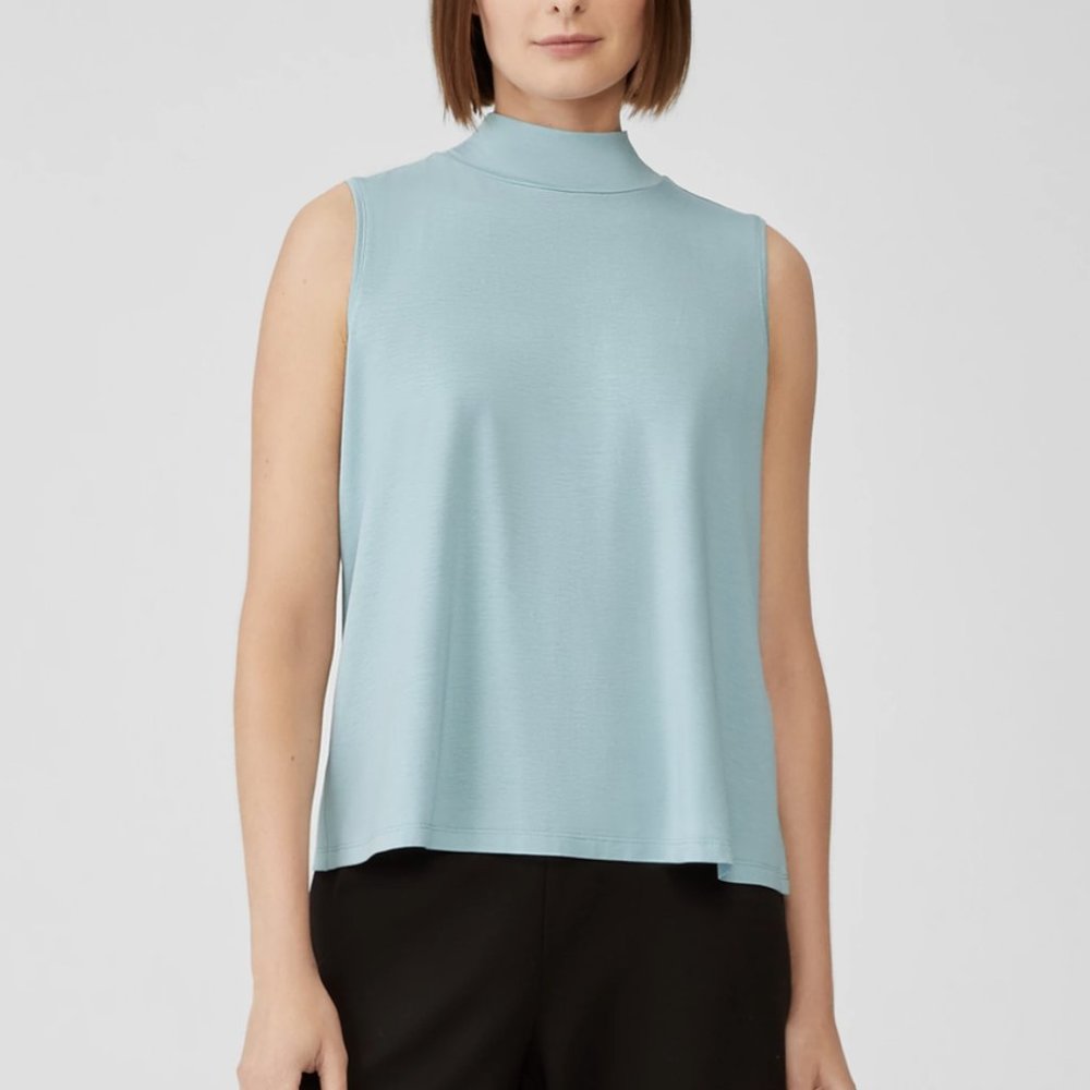 Eileen Fisher Seafoam Basic Length Fine Jersey Mock Neck Tank